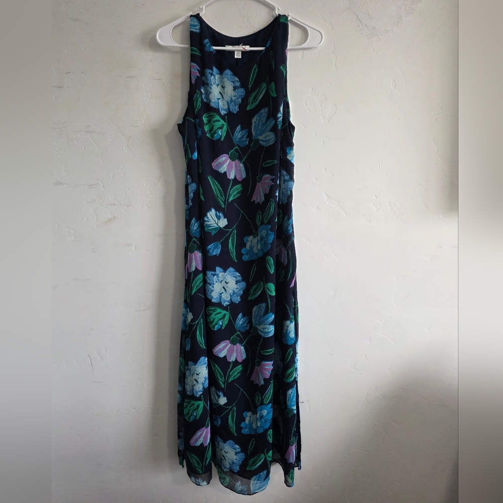 Liz Claiborne Navy Floral Maxi Dress with Blue and Green Print